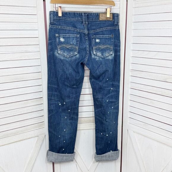 Express Distressed Bleach Splatter Baggy Straight Leg Boyfriend Jeans Blue 2 - Picture 2 of 13